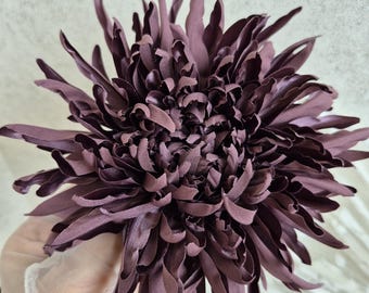 Dusty Purple Satin Chrysanthemum Brooch: Handmade Corsage Pin