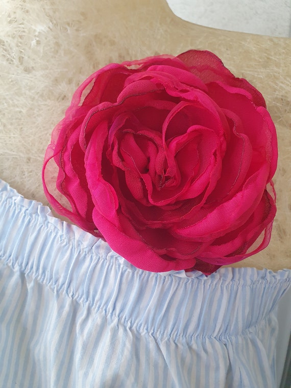 Fuchsia Pink Organza Flower Brooch: Hot Pink Corsage Pin, Gift for Yourself