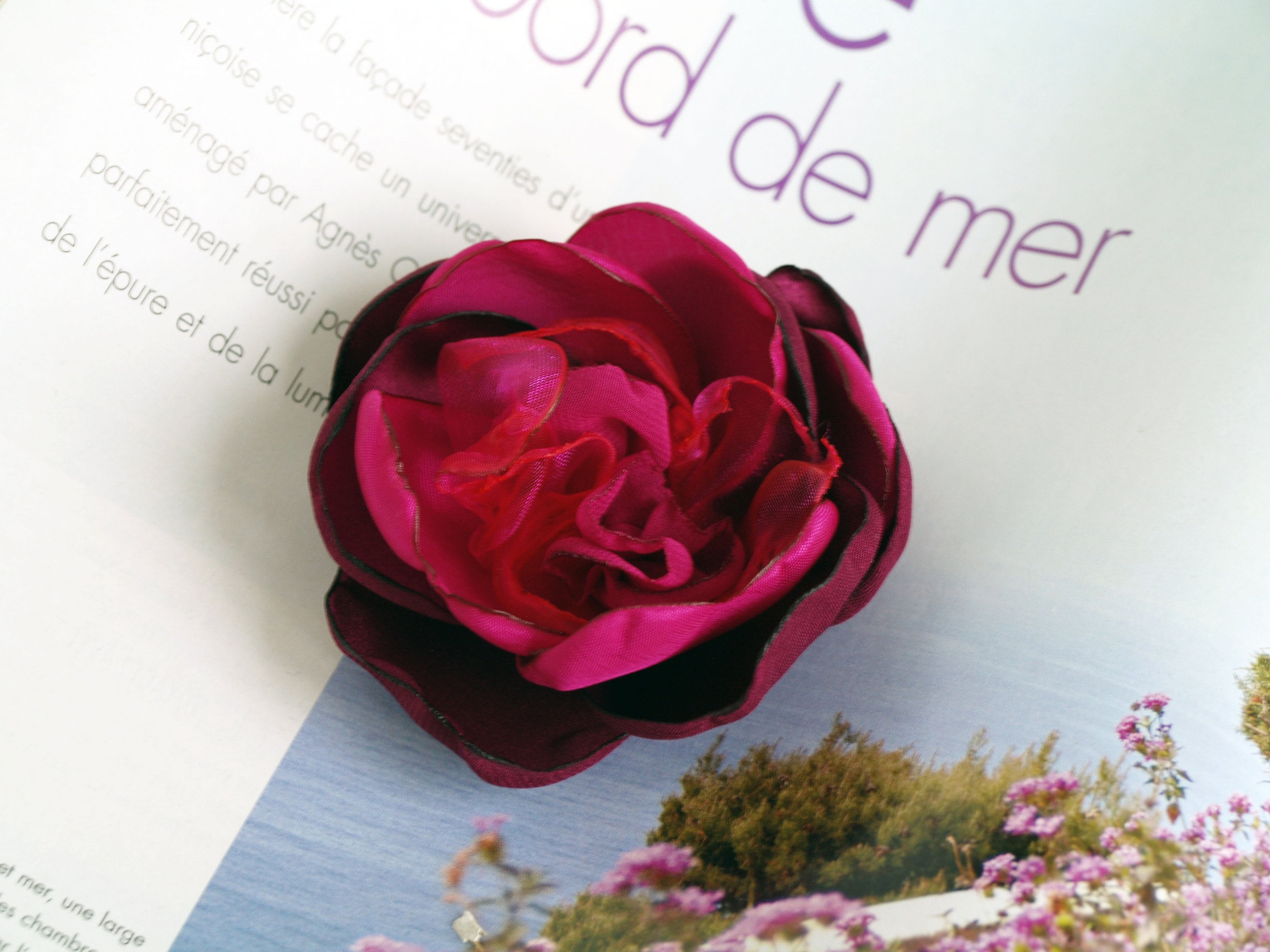 Silk Flower Brooch Pink Burgundy Flower Hair Clip Fabric Etsy