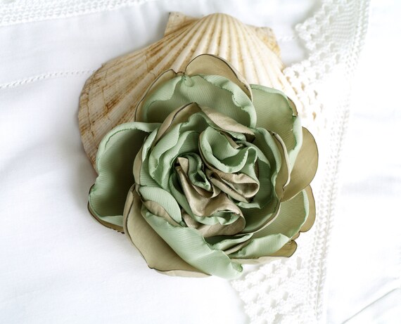 Fabric Flower Brooch Dark Green Flower Hair Clip Gentle Emerald Floral Hair Pin Fabric Flower Hair Accessory