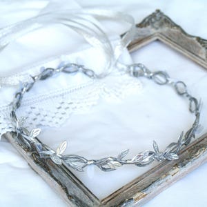 Corona de hojas de plata, tocado de boda de hojas de laurel, corona de festival, diadema de diosa griega, corona nupcial, halo de plata, diadema