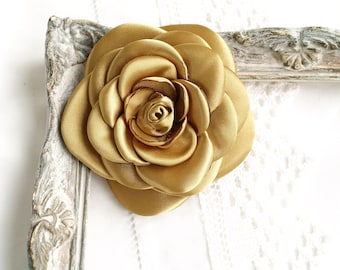Gold Color Flower Brooch, Corsage Flower Broach, Flower Brooch