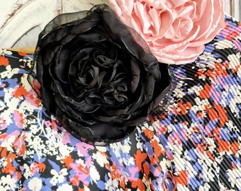 Broche - Pince à Cheveux De Style Burlesque Rétro Fleur Rouge Et Noir