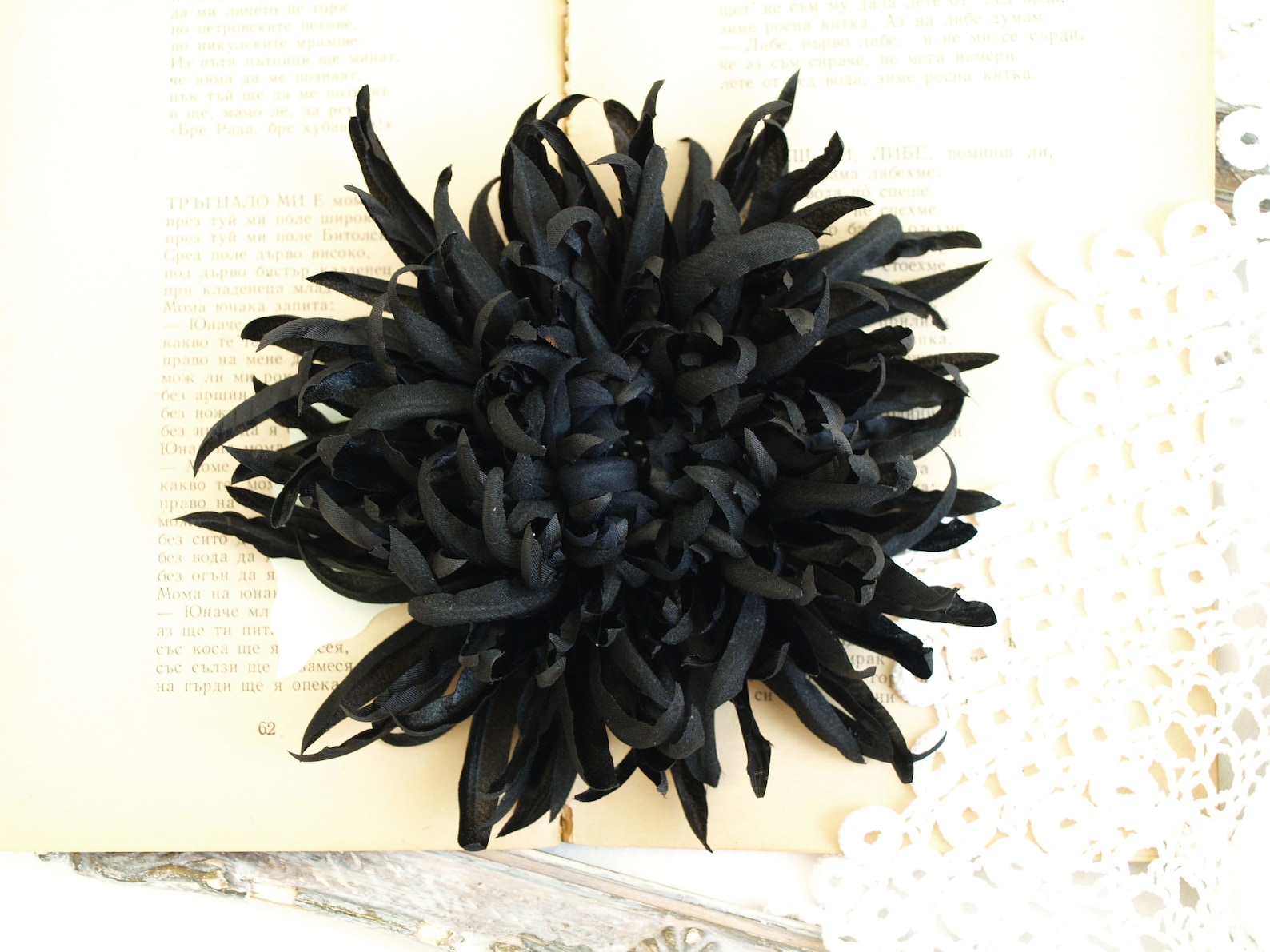 Extra Large Flower Brooch Black Flower Pin Fabric Etsy