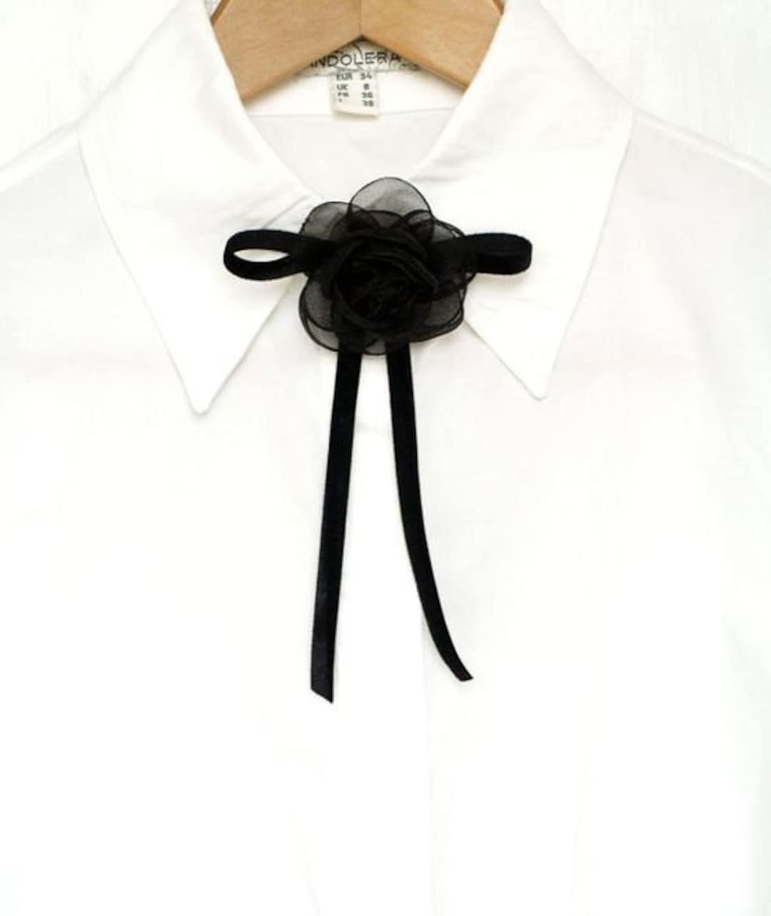 Black Flower Bow Tie Camellia Brooch Long Bow Tie Velvet - Etsy
