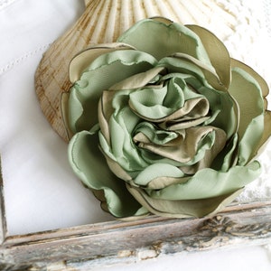 Sage Green Silk Flower Brooch: Chiffon Wedding Corsage