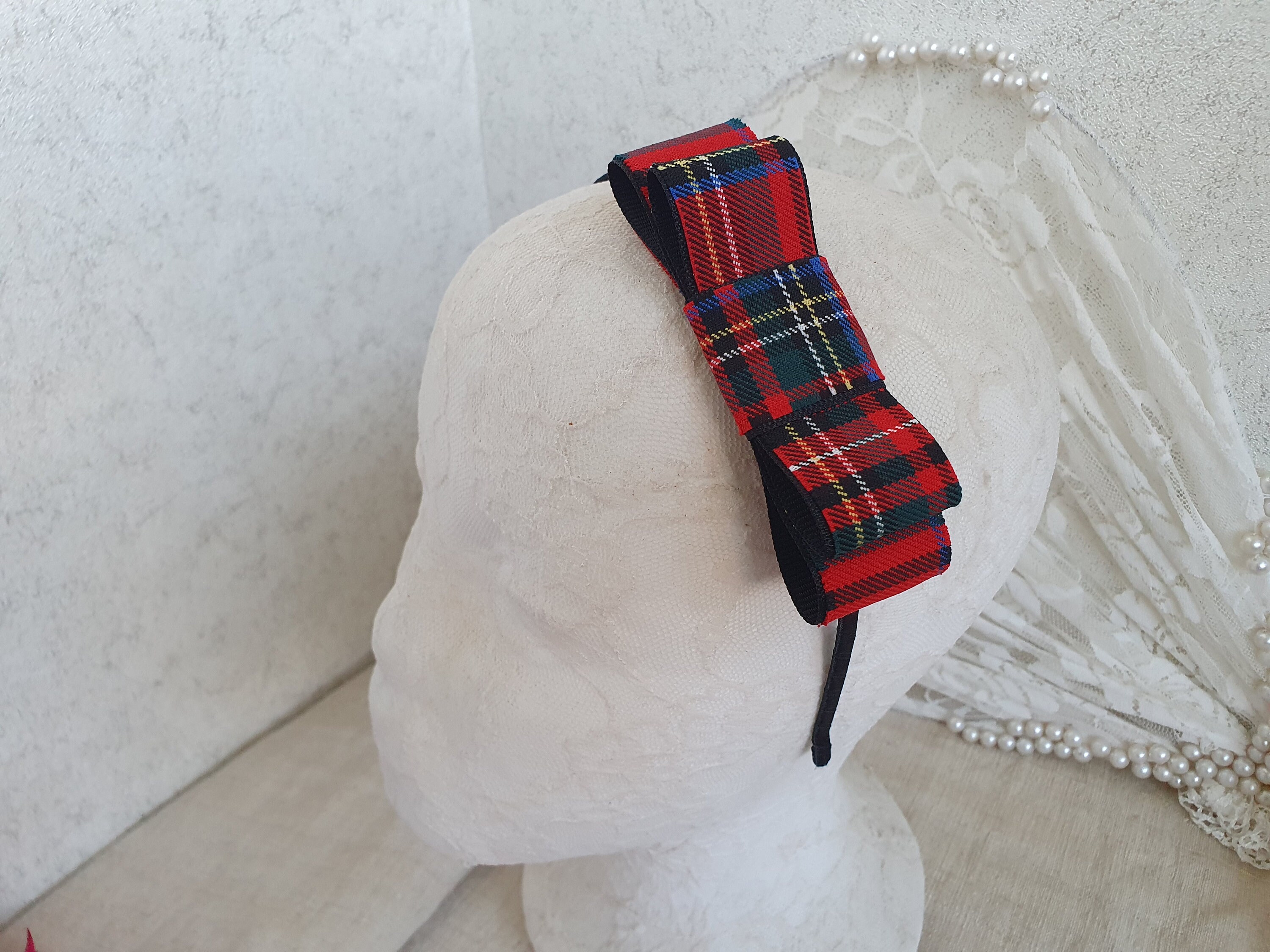 Fascia Per Capelli In Tartan Scozzese Royal Stewart - Rosso, 100% Cotone, Stile Anni '60 - Nuova Senza Etichette, Perfetta Per Serate O Look Casual