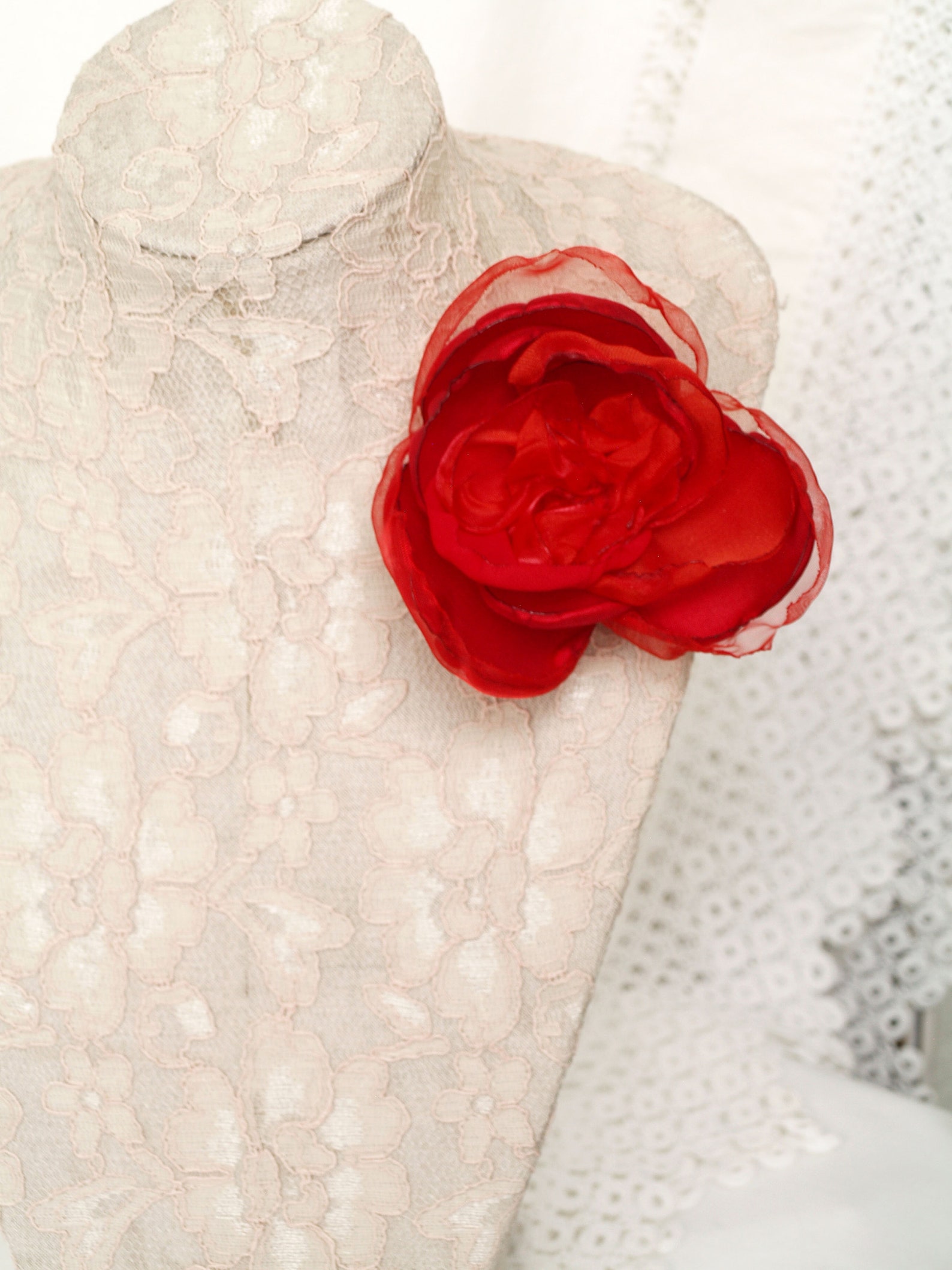 Red Flower Brooch Pin Red Silk Flower Corsage Flower Pin Etsy