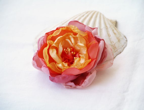 Fleur Broche Corail Rose Jaune Fleur De Tissu Clip De Cheveux De Fleur De Rose épingle De Fleur Rose Morceau De Cheveux De Fleur Fleurs De Boho