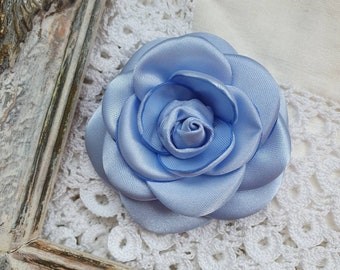 SATIN ROSE BROOCH SMALL LIGHT BLUE SATIN ROSE BROOCH SMALL LIGHT BLUE