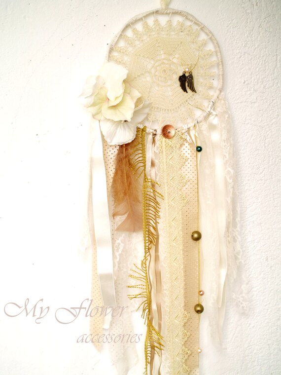 White And Gold Dream Catcher Creamy Boho Bedroom Lace Dreamcatcher Shabby Chic Home Decor Christmas Gift For Her Neutral Nursery Decor