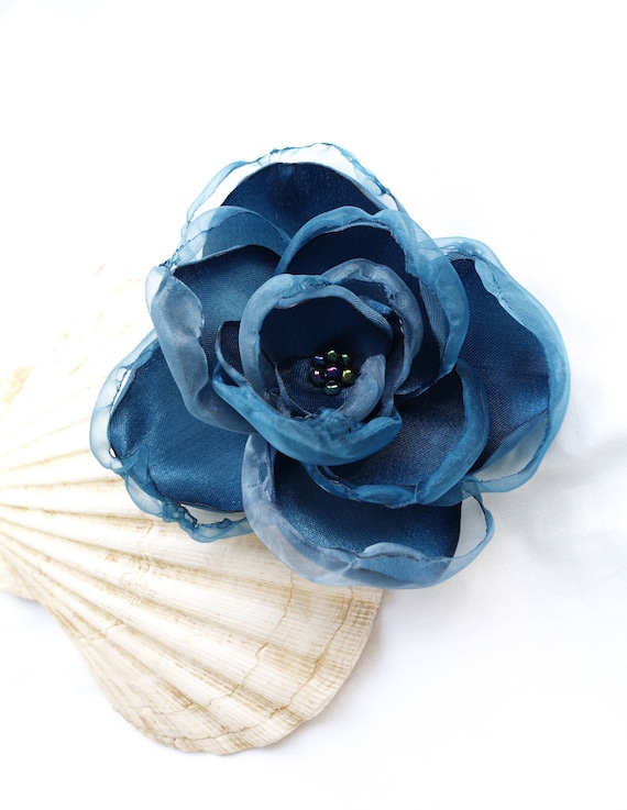 Pin de broche de flor azul flor de seda azul acero peinado - Etsy España