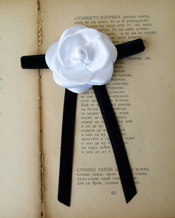 Buy Flower Brooch Skinny Bow Tie Camellia Brooch Pin Black Online