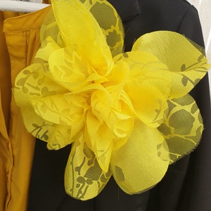 Bright yellow flower brooch, shoulder corsage, extra large flower pin, fabric flower brooch, silk peony brooch, big flower brooch, gift