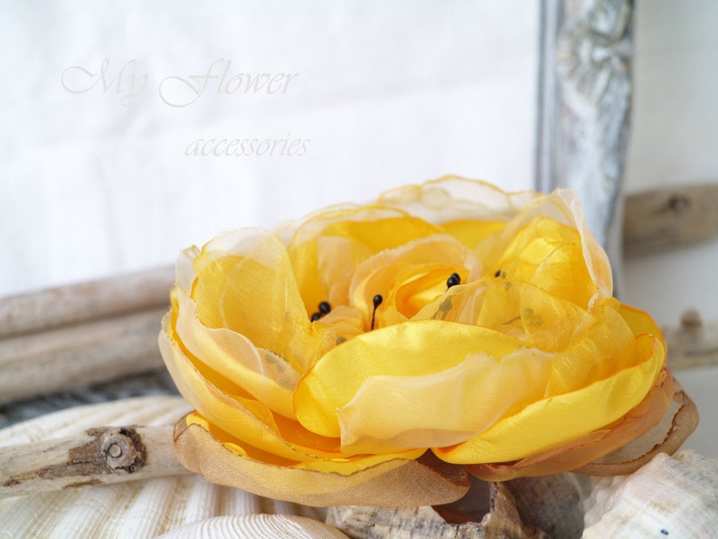 Yellow Silk Flower Brooch Large Flower for Hair Floral Hair Etsy