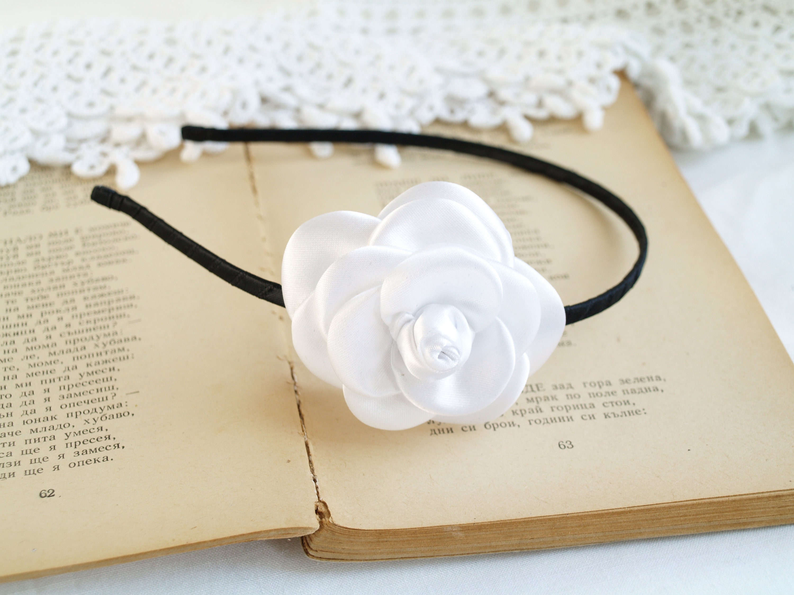 White Camellia Handcrafted Headband Camellia Headband - Etsy main image 3