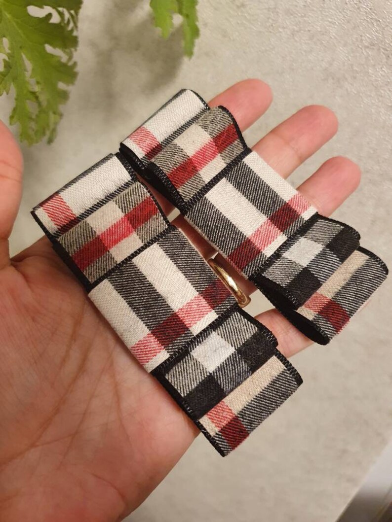 Tan Black Plaid Bow Shoe Clips Tartan Shoe Clips Beige Black Etsy