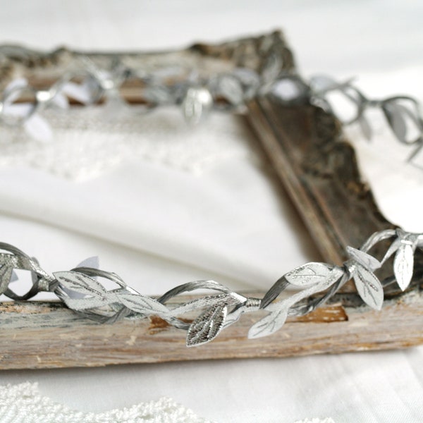 Silver leaf crown, silver laurel, Greece headband, simple bridal crown, greek goddess crown, Adults HALO crown, floral crown, Silver Circlet