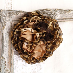 Leopard Print Corsage: Brown Flower Pin, Animal Print Brooch