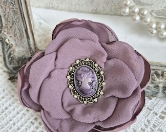 Purple Flower Brooch, Vintage Cameo Corsage Pin, Statement Women's Jewelry, Gift for Mother