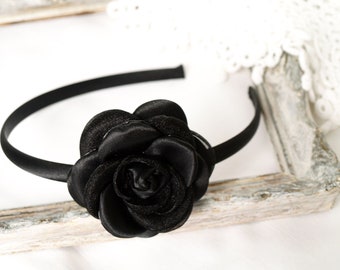 Black Flower Headband, Classic Style, Women Hair Accessories, Black Fabric Camellia, Simple Hairband For Women, Silk Flower Headband, Gift