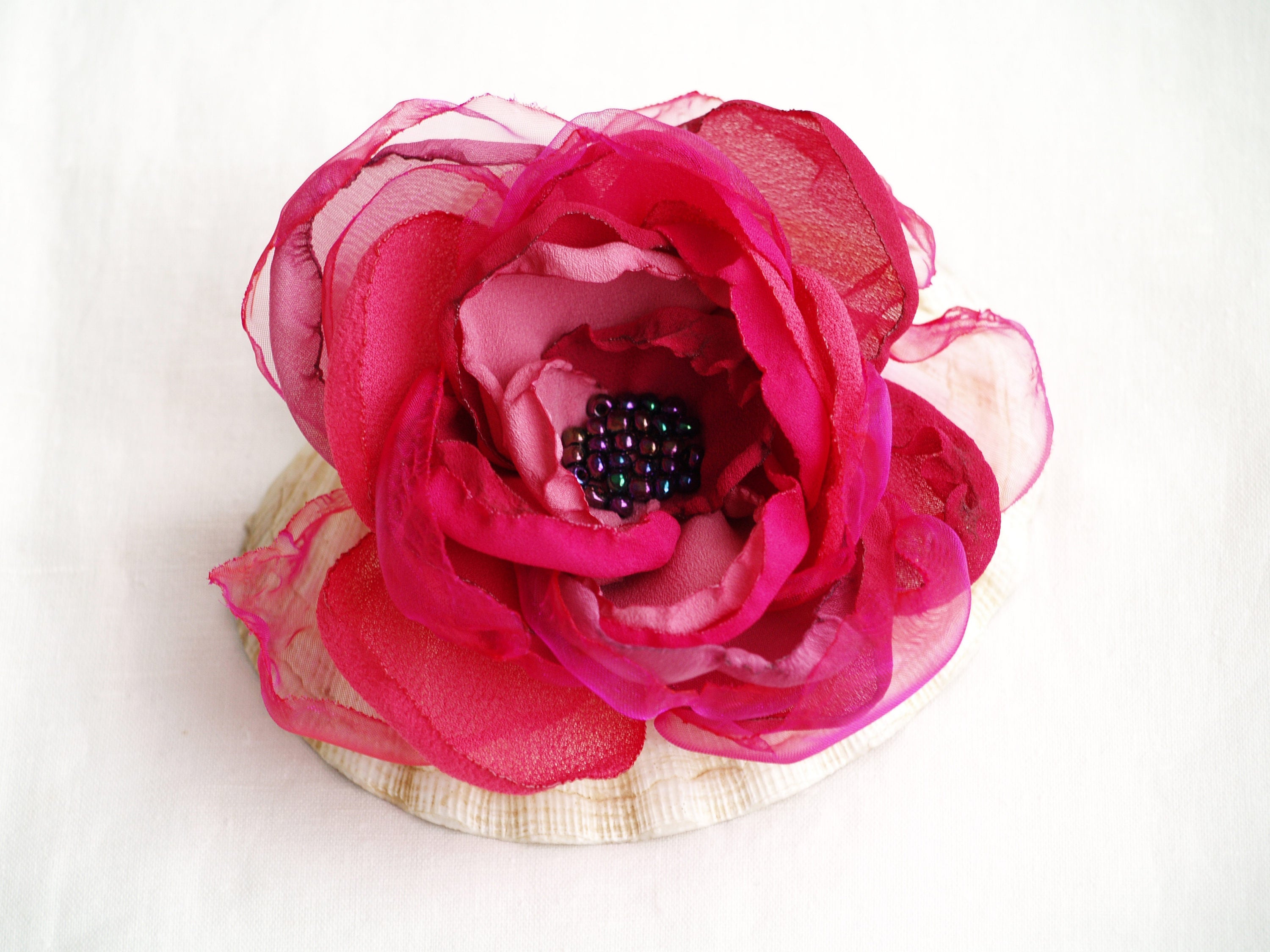 Pink flower brooch Raspberry pink Silk flower Pink flower Etsy