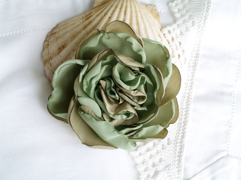 Sage Green Flower brooch muted green hair clip Bridal Hair Etsy