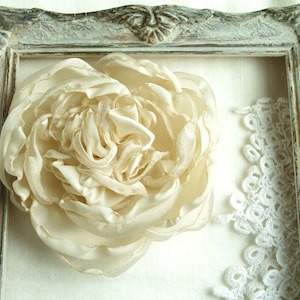 Champagne Organza Flower Brooch: Ivory Wedding Hair Clip