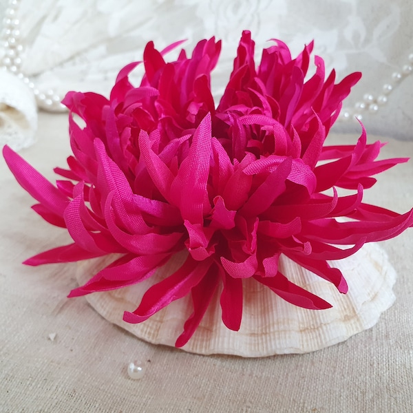 Magenta Pink flower brooch, Big flower pin, silk chrysanthemum brooch, Corsage flower, Bespoke colour schemes also available, Hot pink, gift