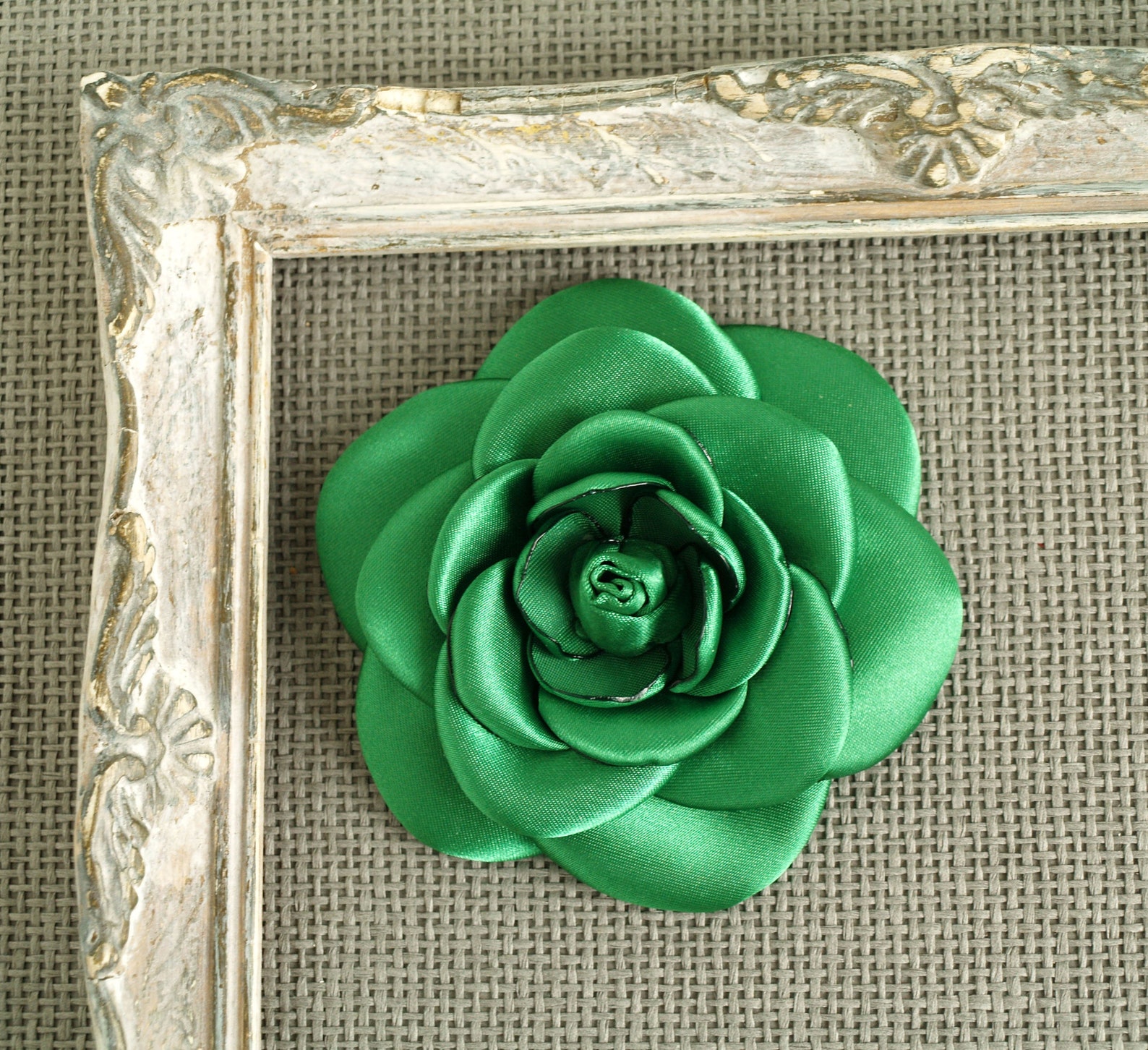 Vibrant Green Silk Flower Brooch Fabric Camellia Broach Etsy