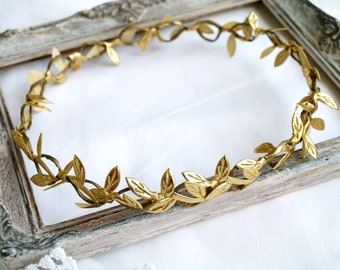 Gold leaf crown, Halo crown, Greece headband, Greek goddess, circlet headpiece, Roman crown, bridal crown, Adults HALO crown floral headband