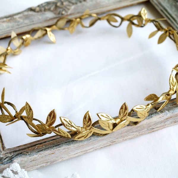 Gold leaf crown, Halo crown, Greece headband, Greek goddess, circlet headpiece, Roman crown, bridal crown, Adults HALO crown floral headband