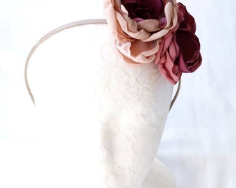 Blumen Haarband Mauve rosa Fascinator rosa Rose Blumenkrone, Ombre Pink Burgund Kopfschmuck, Blumenmädchen, Foto Requisite, natürliche Schönheit, Geschenk