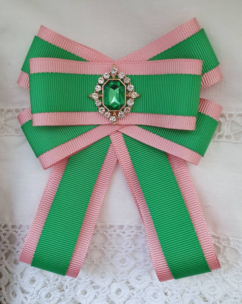 Ribbon Bow Tie With Rhinestone Pink and Green Necktie Women Etsy