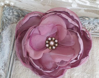 Dusty Purple Fabric Flower Brooch: Organza Silk Corsage Pin