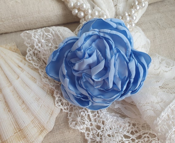 SATIN ROSE BROOCH SMALL LIGHT BLUE SATIN ROSE BROOCH SMALL LIGHT BLUE