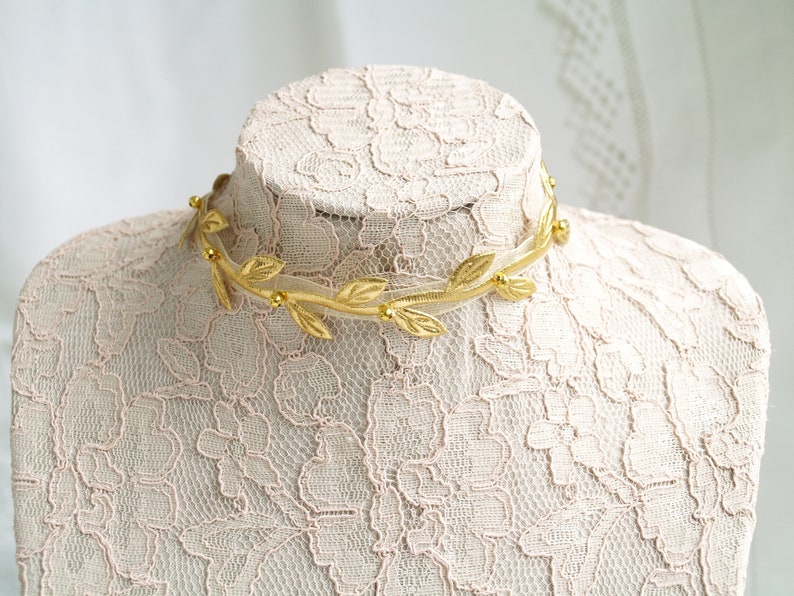 Gold Leaf Choker Necklace Floral Choker Ribbon Choker Small Etsy