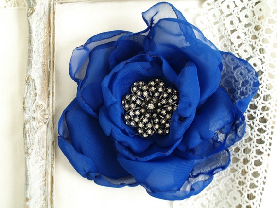 Flor de ramillete azul real extra grande hecha de gasa y diamantes de  imitación plateados, alfileres de flores azules, madre de la novia, regalo  para mujer -  México