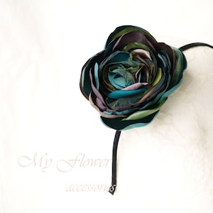 Turquoise beige flower headband, teal taupe headpiece, dark teal flower fascinator, statement piece, fascinator headband, flower girl, Gift