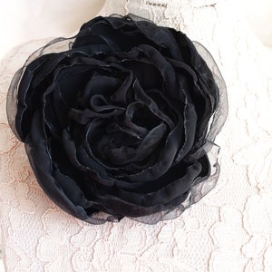 Black flower brooch, Fabric Flower brooch, Black Rose pin, Rose corsage brooch, Flower hair clip, Black flower pin, Black silk flower, Goth