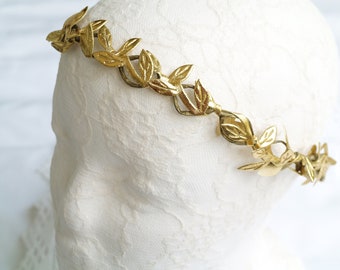 Gold Halo crown, Greece headband, Greek goddess circlet headpiece, vine hair piece bridal, Adults HALO, Laurel Leaves, Adjustable, floral