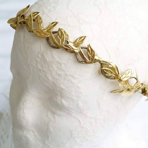 Corona nupcial de pan de oro: tocado de diosa griega, diadema de tamaño personalizado