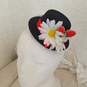 Mini Hat Hair Clip And Headband, Mary Poppins Headpiece, Black Mini Hat With Daisies, Mary Poppins Costume Head Piece, Hair Fascinator
