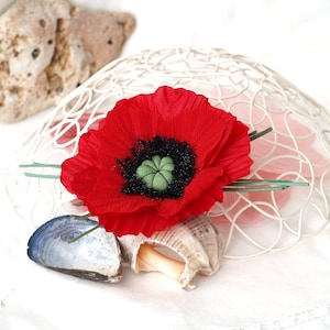 Poppy brooch, Red flower brooch, Corsage flower pin, Big flower brooches, flower hair clip, Gift for her, Large Red flower, Forever flowers