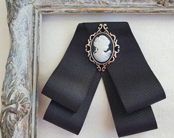 Cameo Bow Brooch, Victorian Style Lapel Pin