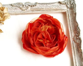 Burnt Orange flower brooch, Silk flower fascinate for hair, Deep Orange, flower clip, Mother of bride, fall wedding, fabric flower pin, gift