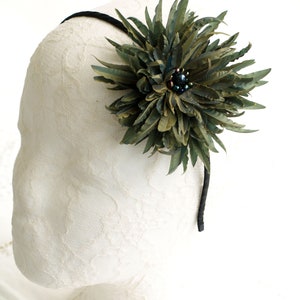 Olive green flower headband, Green silk flower, Green fascinator, Flowers headband for adult, Army green, Small hair fascinate, prom, gift