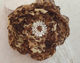 Extra big Leopard Print Flower Brooch, Chiffon Flower, Large Corsage Flower pin, Animal Print Accessory, cheetah shoulder pins, Gift For Her
