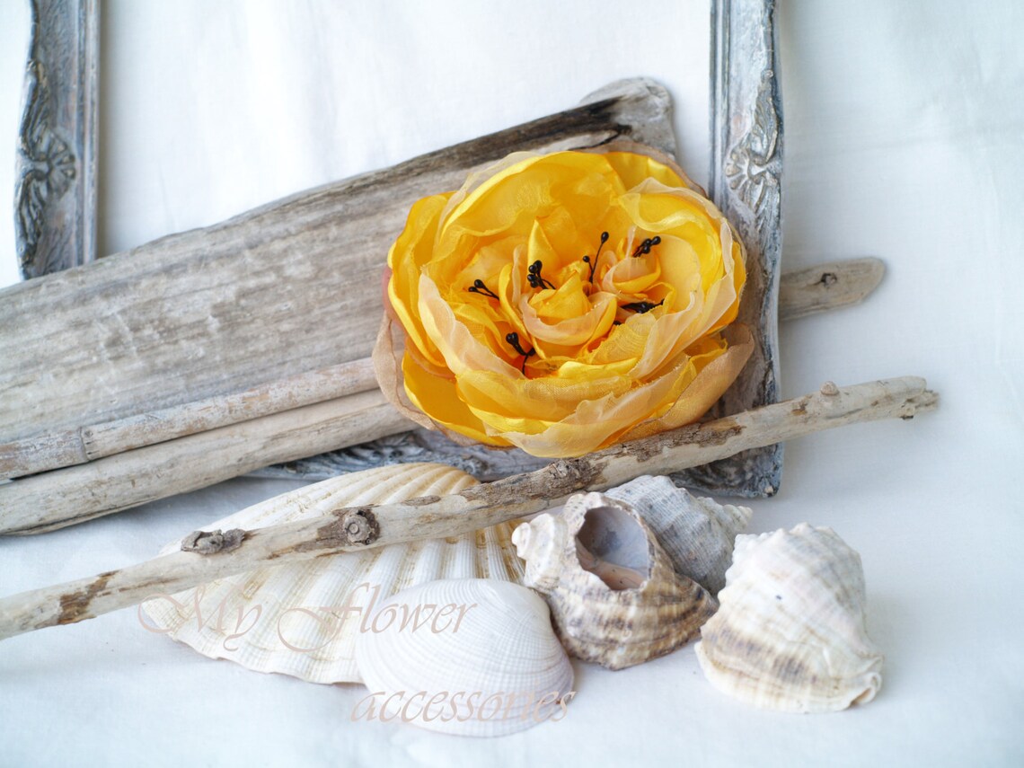 Yellow Silk Flower Brooch Large Flower for Hair Floral Hair Etsy