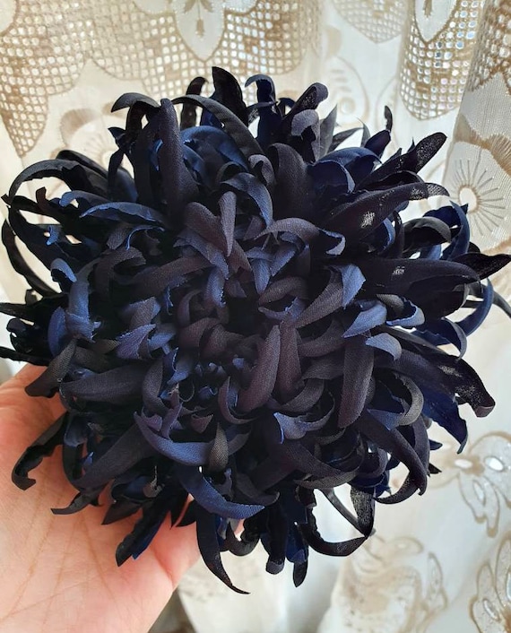 Extra Large Flower Brooch, Black Blue Flower Pin, Fabric Chrysanthemum  Brooch, Corsage Flower Pin, Bespoke Colour Schemes Also Available 